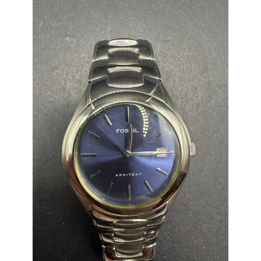 Fossil Arkitekt Watch Men's 36mm FS-2906 Silver Tone Blue Dial Date Just
